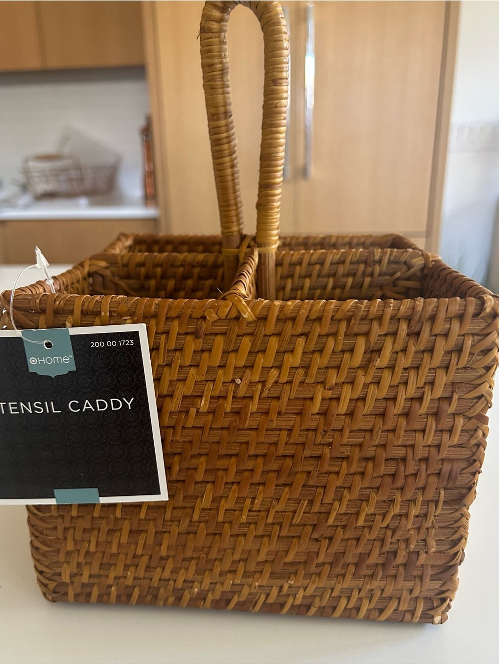 Woven Tan/Brown Utensil Caddy with Carry Handle
